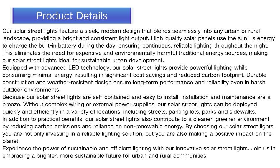 Outdoor IP65 LED Solar Street Light with Lithium Battery