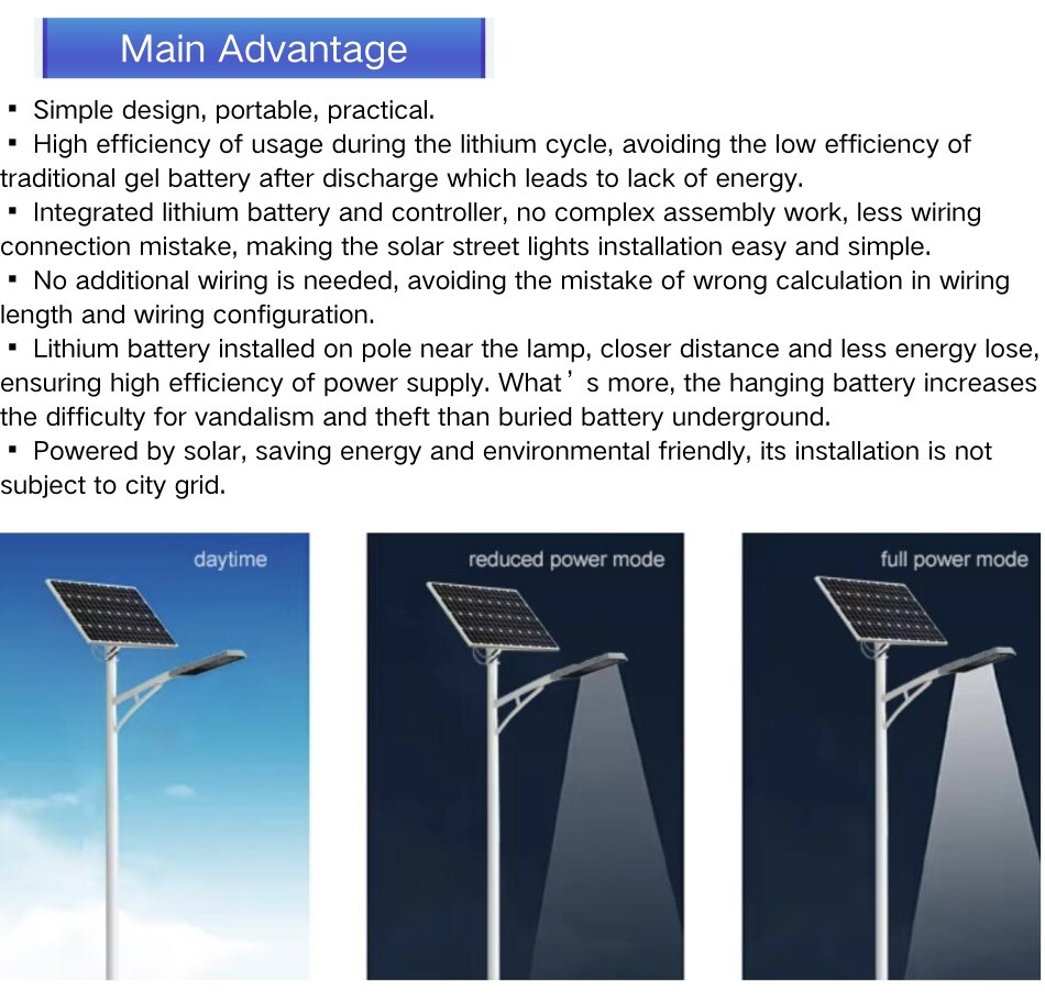 Outdoor IP65 LED Solar Street Light with Lithium Battery