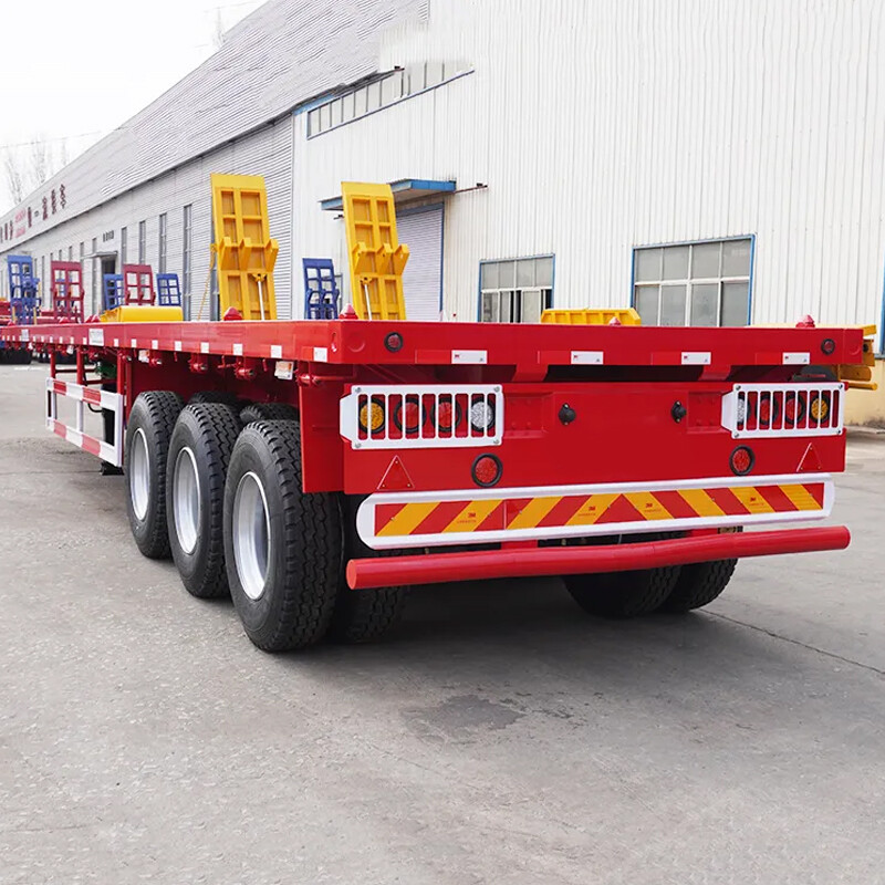 3 Axles 55T Flatbed Container Transport Semi Truck Trailer