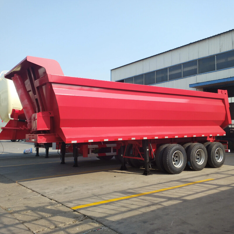 3 Axle 60 Ton Red Half Pipe Tipper Trailer