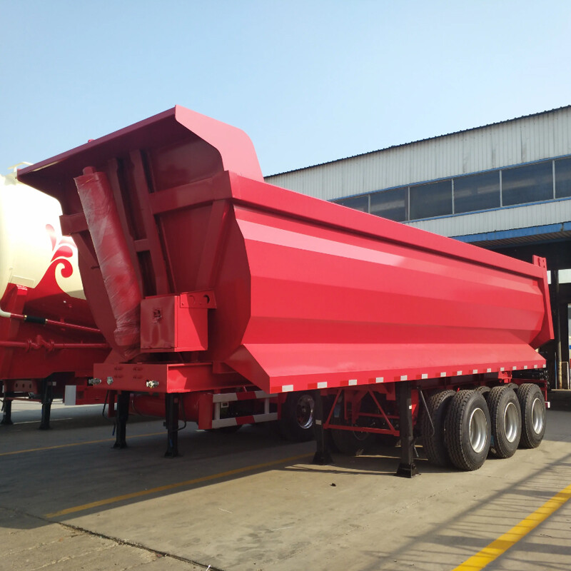 3 Axle 60 Ton Red Half Pipe Tipper Trailer