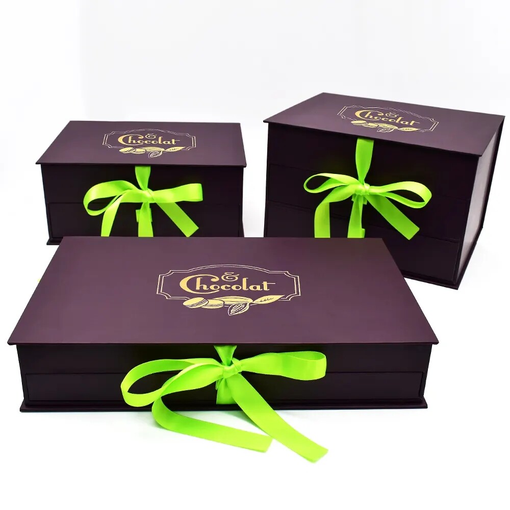 Hot Sales Custom Ized Size Color Logo New Design Printing Rigid Cardboard Luxury Chocolate Packaging Gift box With Ribbon