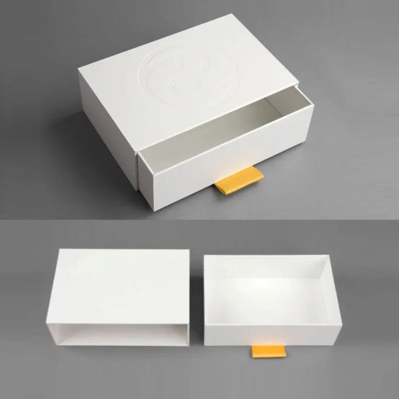 Logo Printing Luxury Wallet Cardboard Slide Box White Slide Drawer Gift Box With Handle White Box Packaging