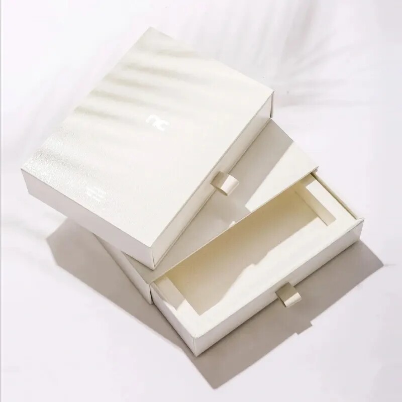 Logo Printing Luxury Wallet Cardboard Slide Box White Slide Drawer Gift Box With Handle White Box Packaging