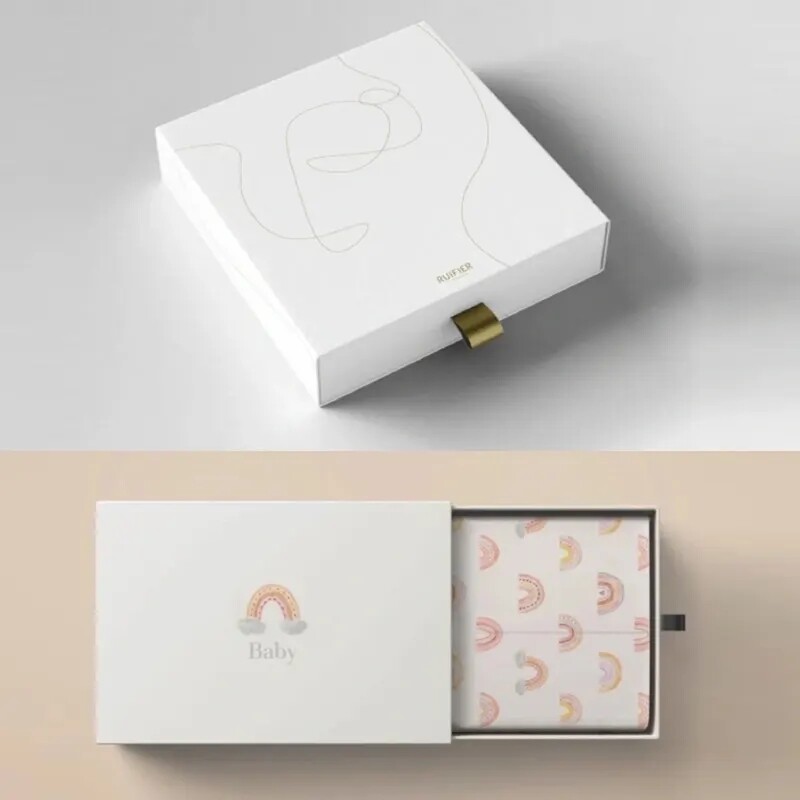 Logo Printing Luxury Wallet Cardboard Slide Box White Slide Drawer Gift Box With Handle White Box Packaging