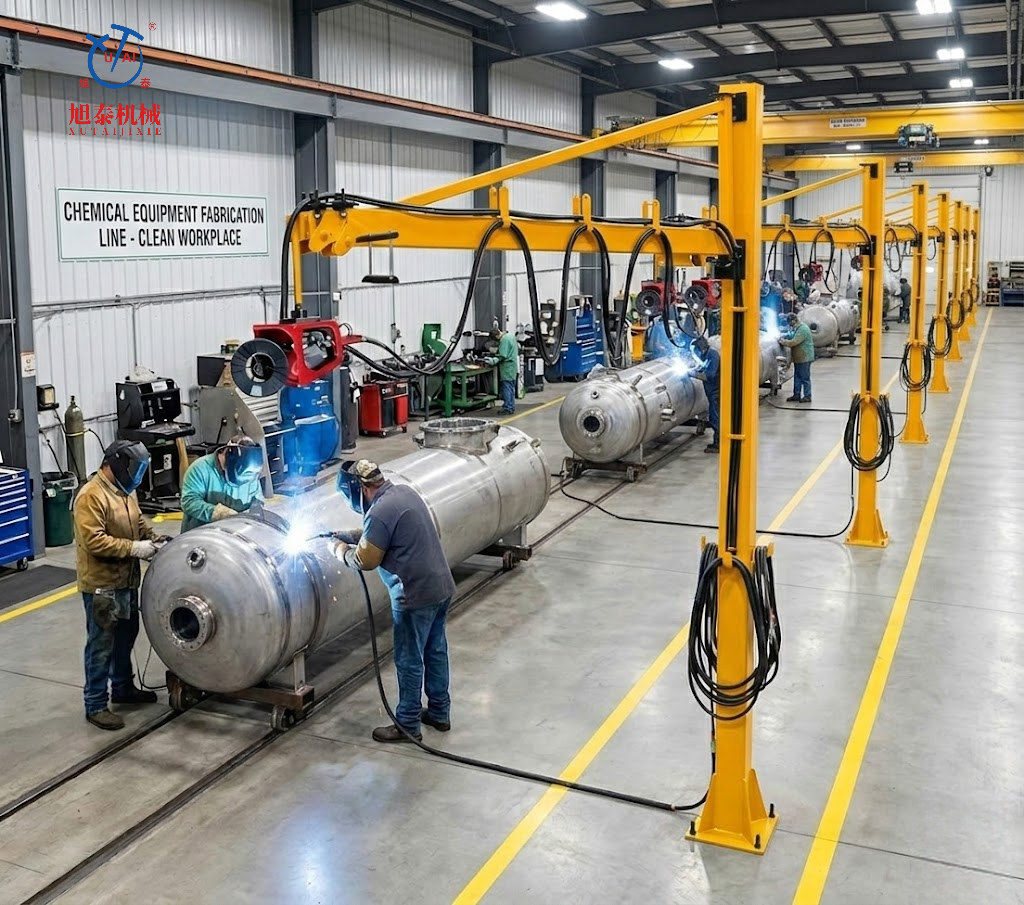 How does the Xutai SPD-305 retractable wire feeder arm significantly improve welding efficiency?