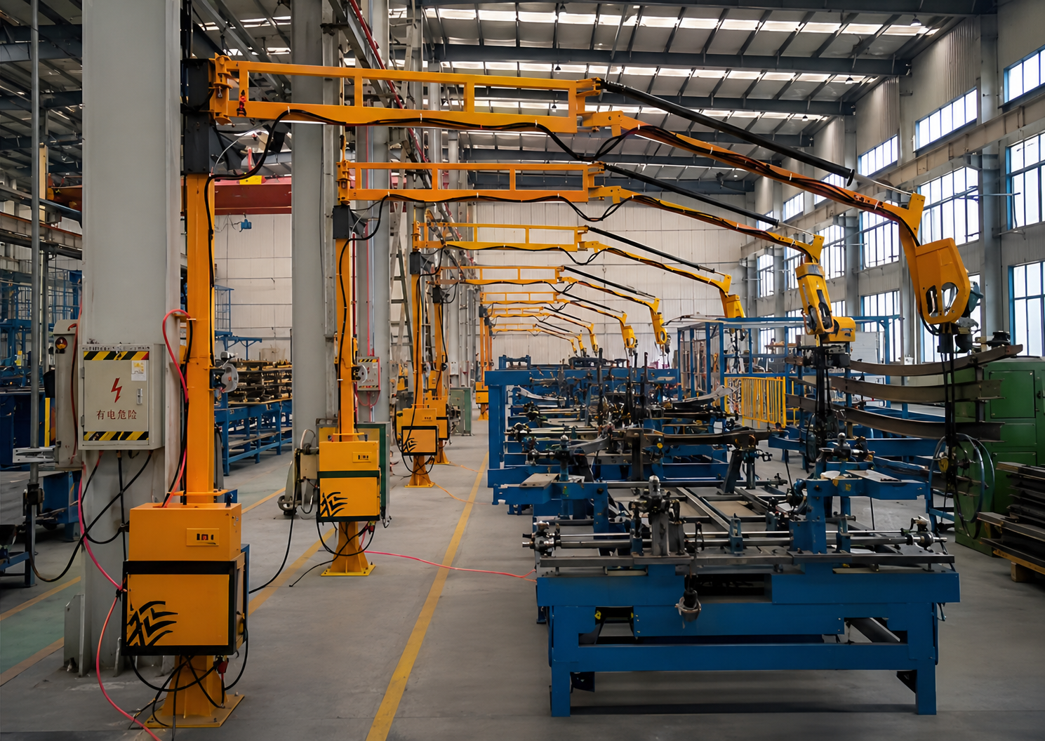 Spring welding boom