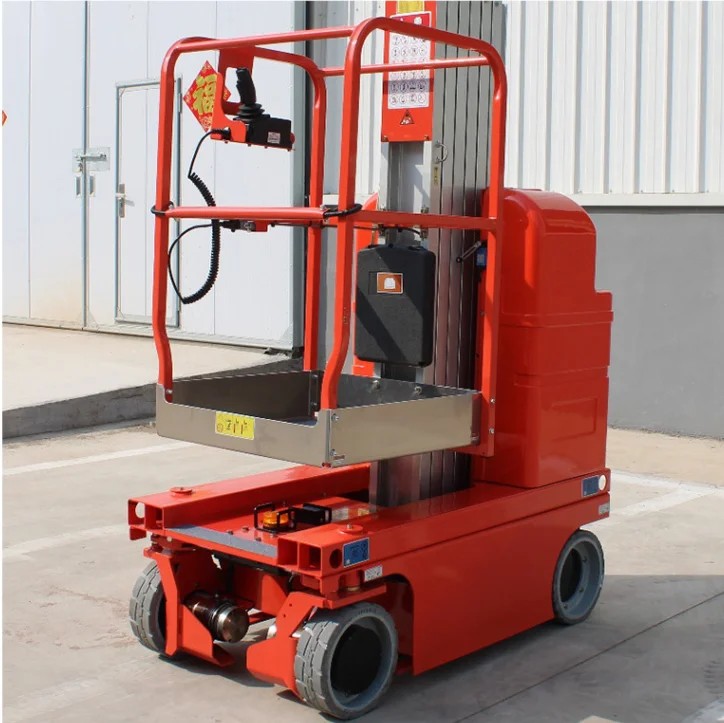 Self-propelled vertical mast lift Xutai high-strength aluminum alloy 7m8m electric self-propelled vertical mast lift CE certified designed for street light installation and maintenance