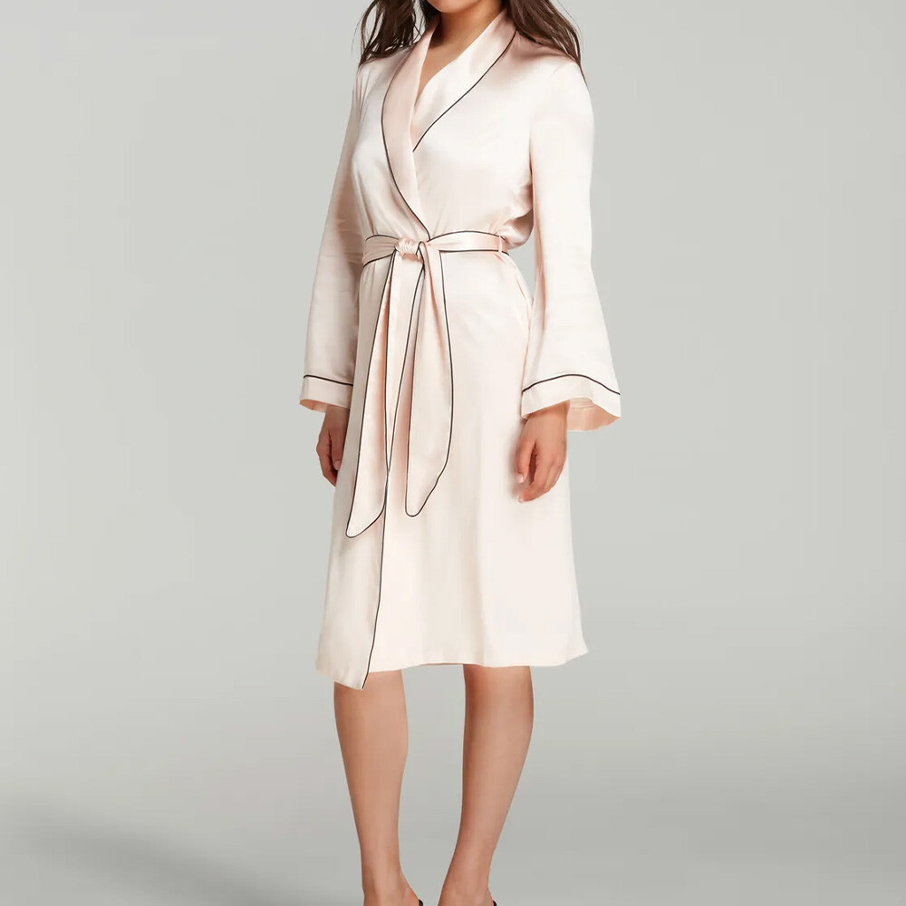 Silk Robe with Black Piping