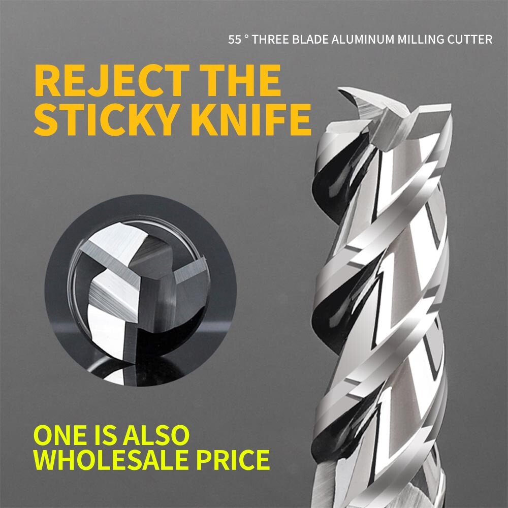55° Aluminum End Mill, 3-Flute, High-Gloss Mirror Finish, Special for Aluminum Alloy, 4, 8, 10, 16, 20mm End Mill