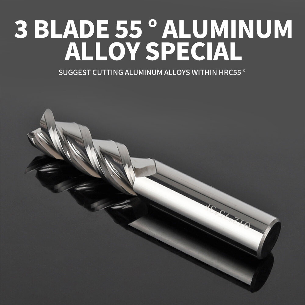 55° Aluminum End Mill, 3-Flute, High-Gloss Mirror Finish, Special for Aluminum Alloy, 4, 8, 10, 16, 20mm End Mill