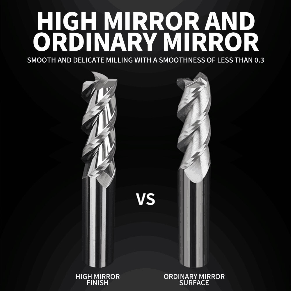 55° Aluminum End Mill, 3-Flute, High-Gloss Mirror Finish, Special for Aluminum Alloy, 4, 8, 10, 16, 20mm End Mill