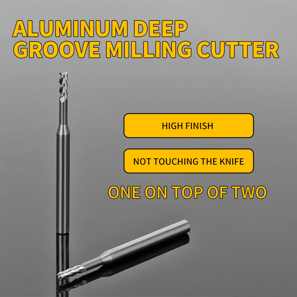 55° Tungsten Steel Aluminum Deep Groove Long Neck End Mill, 3-Flute, High-Gloss Mirror Finish, Chip Avoidance, Extended 1.0, 1.5, 2.0, 2.5mm