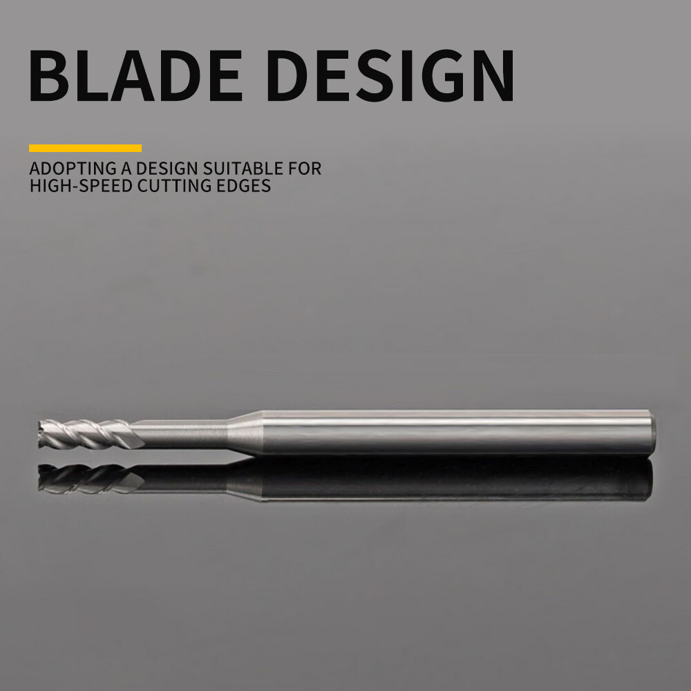 55° Tungsten Steel Aluminum Deep Groove Long Neck End Mill, 3-Flute, High-Gloss Mirror Finish, Chip Avoidance, Extended 1.0, 1.5, 2.0, 2.5mm