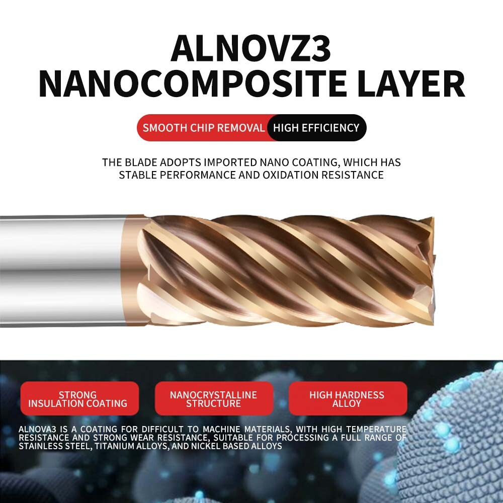 High Hardness Quenched Material Special 6-Flute Tungsten Steel End Mill, Alloy End Mill 8 for Finishing, 10 for High-Temperature Alloys, Extended 12mm