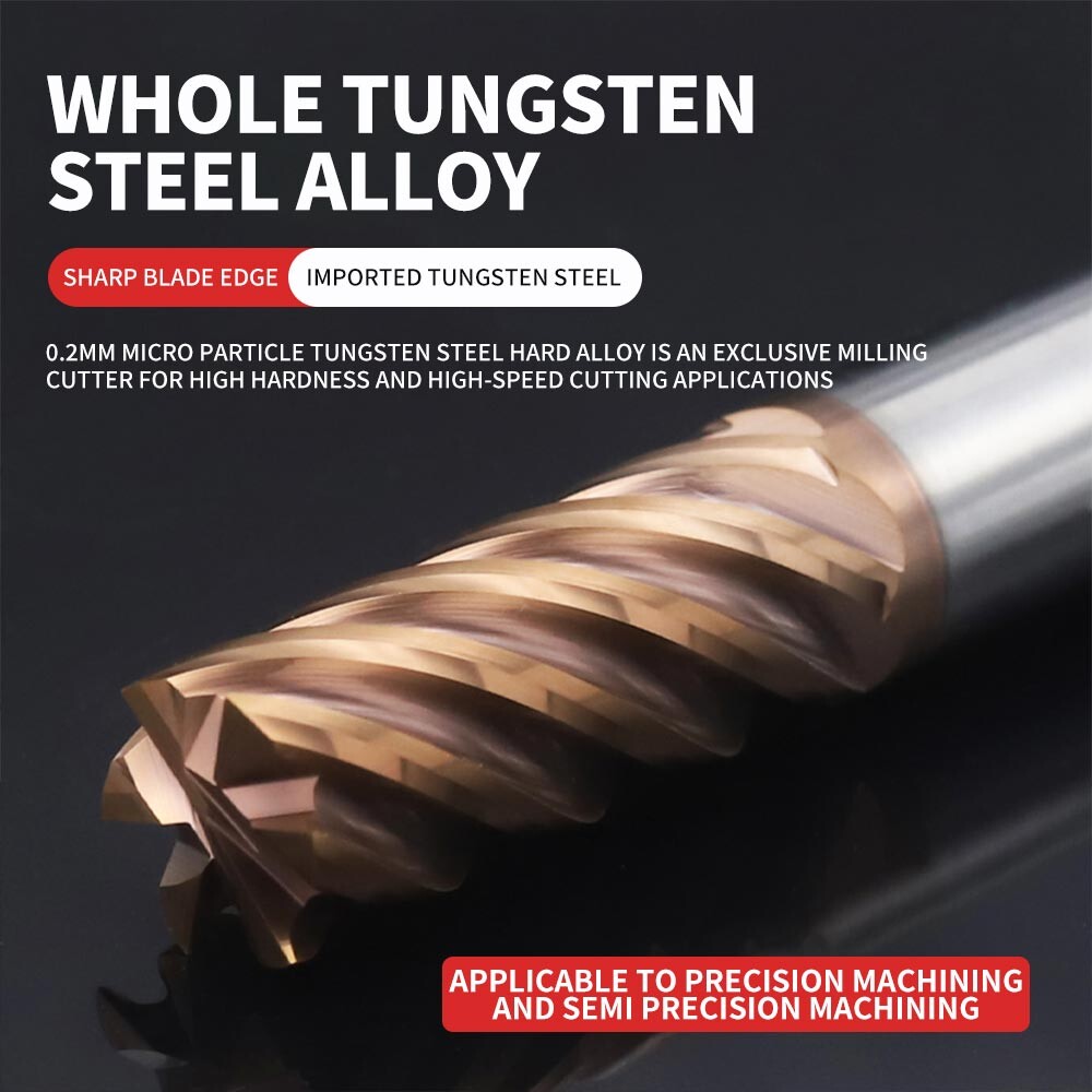 High Hardness Quenched Material Special 6-Flute Tungsten Steel End Mill, Alloy End Mill 8 for Finishing, 10 for High-Temperature Alloys, Extended 12mm