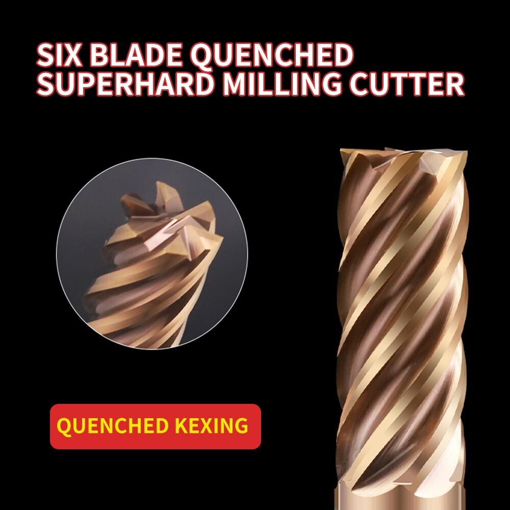 High Hardness Quenched Material Special 6-Flute Tungsten Steel End Mill, Alloy End Mill 8 for Finishing, 10 for High-Temperature Alloys, Extended 12mm