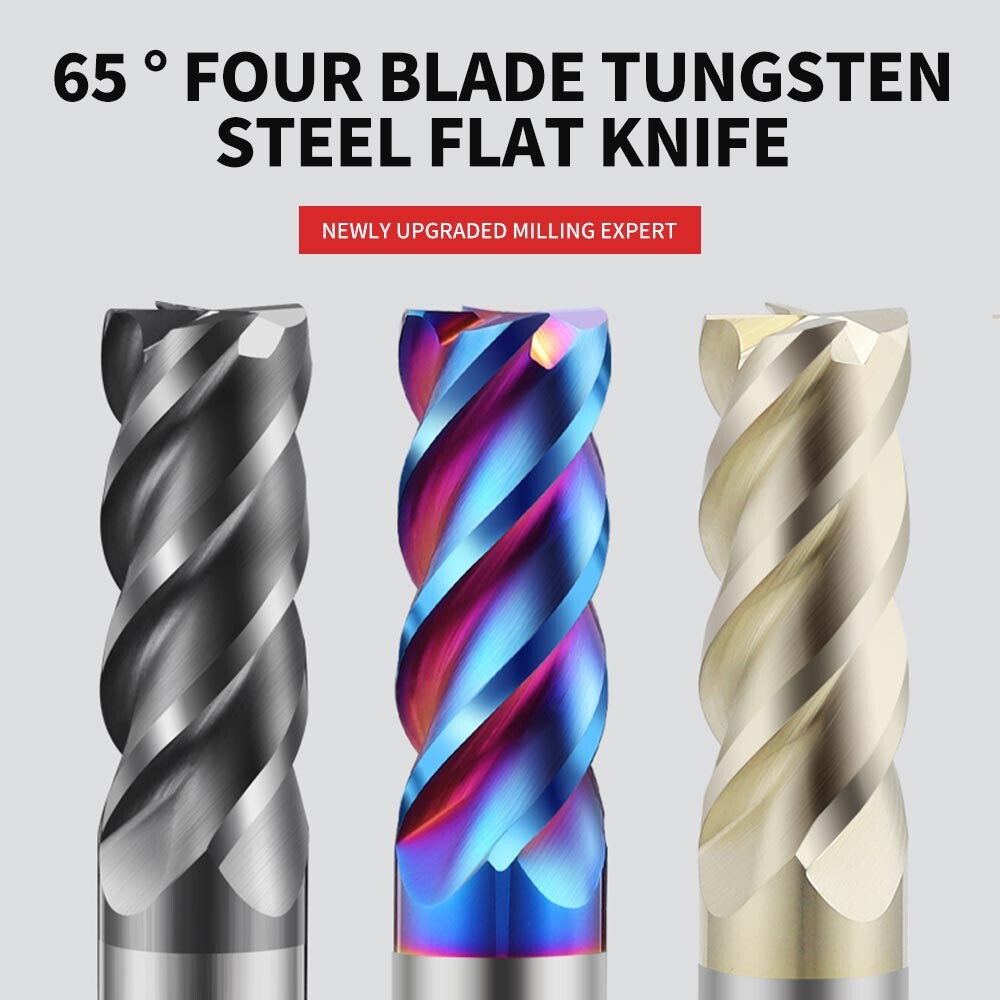 65° Tungsten Steel End Mill 4-Flute Stainless Steel Special 2mm Extended 1mm Alloy End Mill for Machining Center 4-Flute