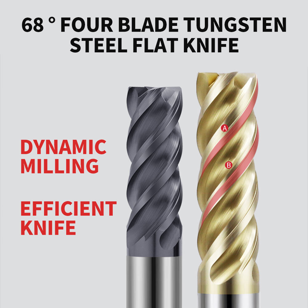 68° Tungsten Steel End Mill, 4-Flute, Special for Stainless Steel and Titanium Alloy, U-Shaped Groove, Unequal Spiral, Unequal Division, High-Efficiency Dynamic
