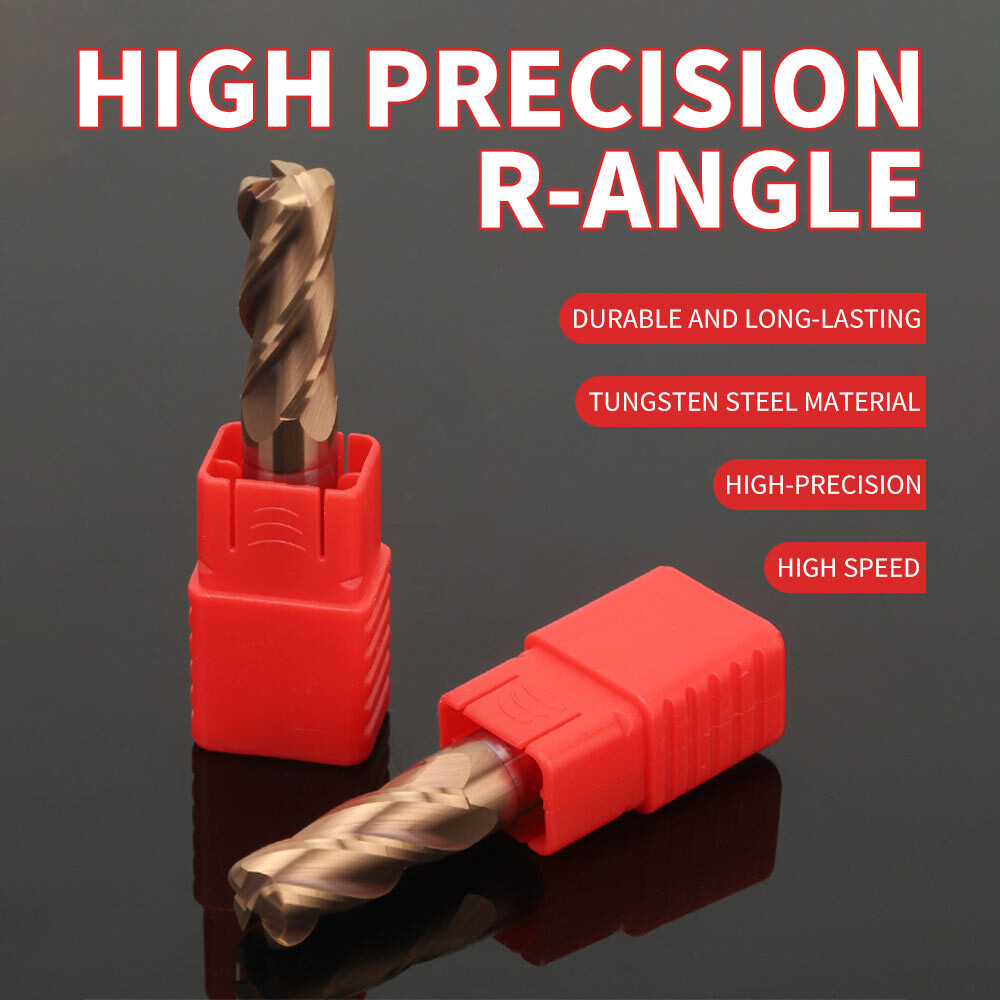 55° Tungsten Steel Alloy End Mill, 4-Flute, Extended, Bullnose Round Nose End Mill, Carbide Coated, D6R0.5, End Mill