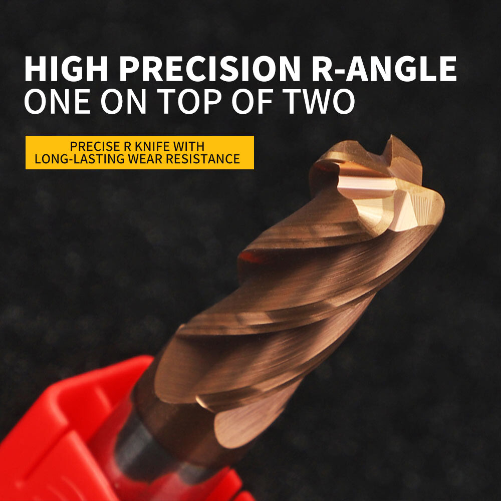 55° Tungsten Steel Alloy End Mill, 4-Flute, Extended, Bullnose Round Nose End Mill, Carbide Coated, D6R0.5, End Mill