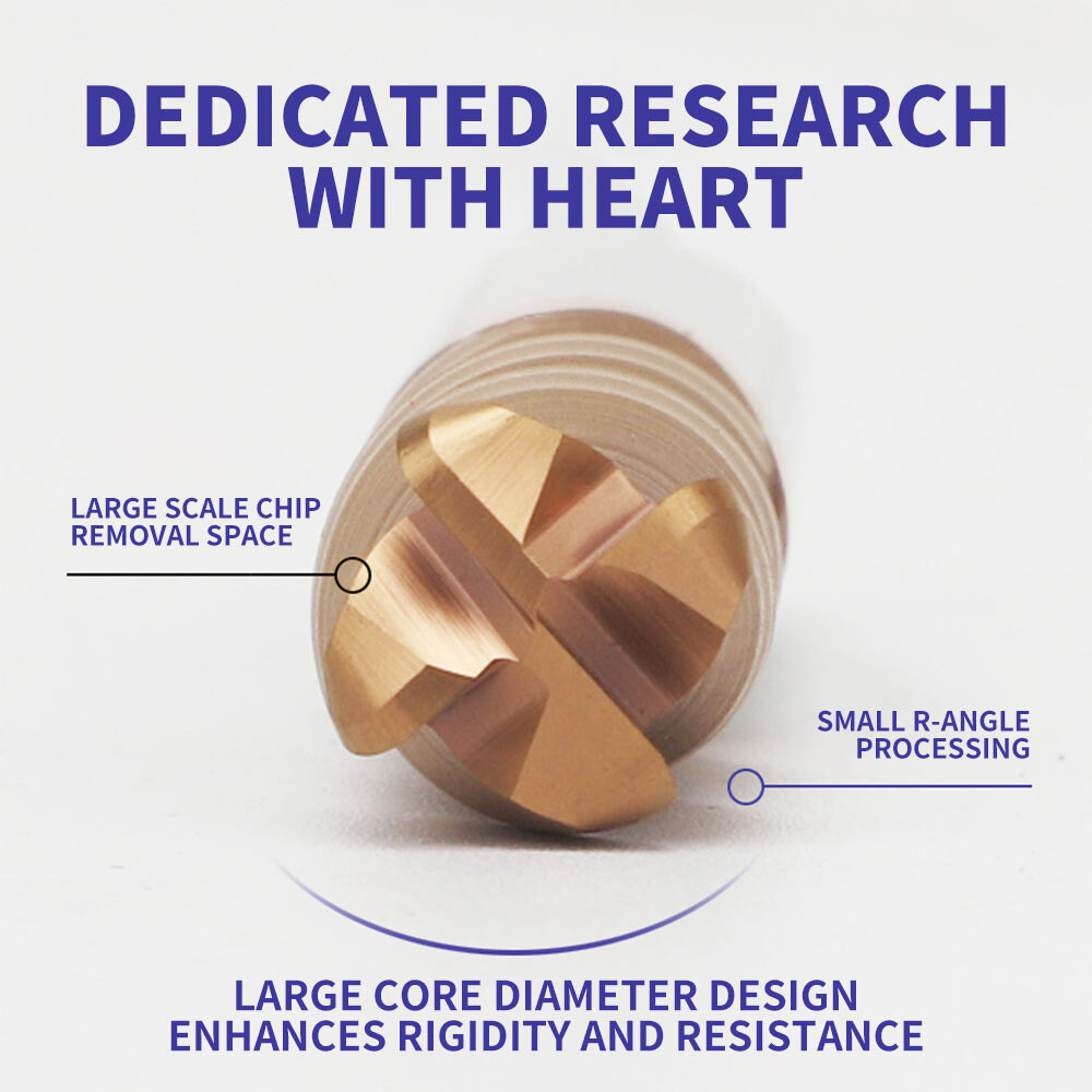 55° Tungsten Steel Alloy End Mill, 4-Flute, Extended, Bullnose Round Nose End Mill, Carbide Coated, D6R0.5, End Mill