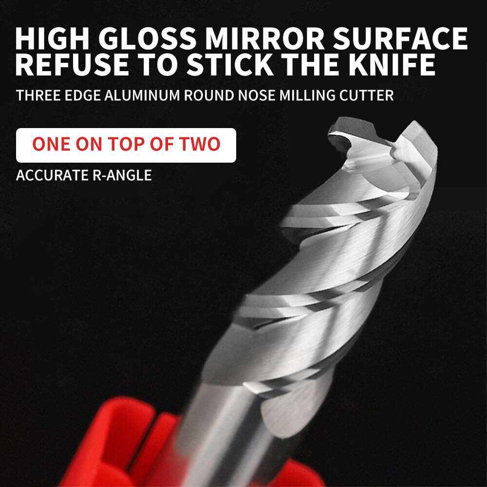 55° Aluminum Round Nose End Mill, Carbide Aluminum Alloy High-Gloss Special Tool, Tungsten Steel End Mill, 3-Flute, CNC Tool