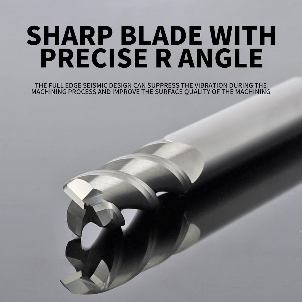 55° Aluminum Round Nose End Mill, Carbide Aluminum Alloy High-Gloss Special Tool, Tungsten Steel End Mill, 3-Flute, CNC Tool