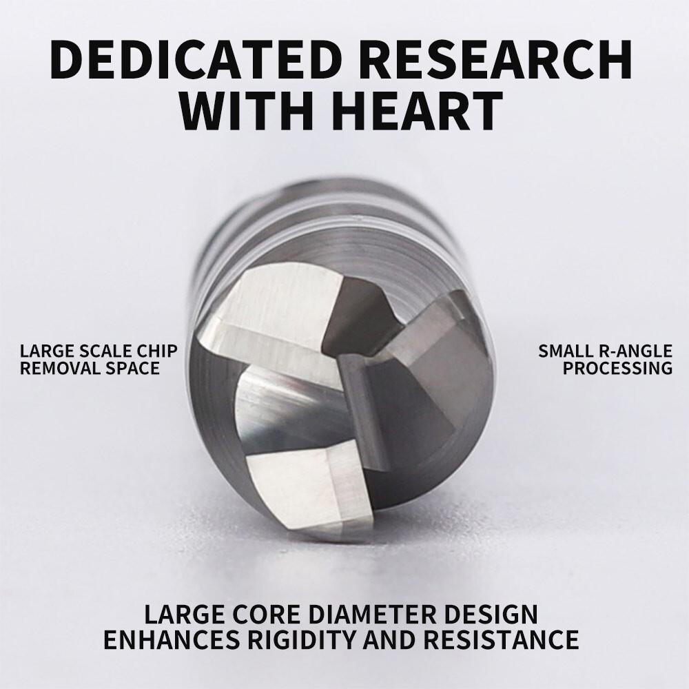 55° Aluminum Round Nose End Mill, Carbide Aluminum Alloy High-Gloss Special Tool, Tungsten Steel End Mill, 3-Flute, CNC Tool