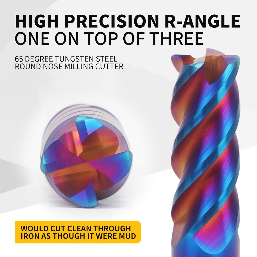 65° Tungsten Steel End Mill, 4-Flute Round Nose Cutter, CNC, Carbide Coated, Extended, Stainless Steel Special, Washable, Straight Shank End Mill