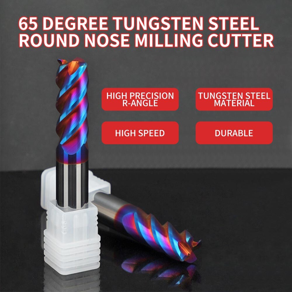 65° Tungsten Steel End Mill, 4-Flute Round Nose Cutter, CNC, Carbide Coated, Extended, Stainless Steel Special, Washable, Straight Shank End Mill