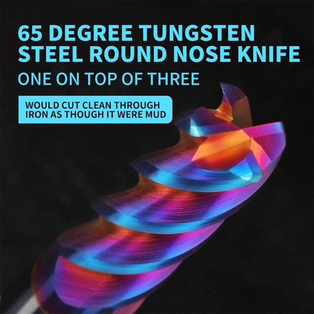 65° Tungsten Steel End Mill, 4-Flute Round Nose Cutter, CNC, Carbide Coated, Extended, Stainless Steel Special, Washable, Straight Shank End Mill