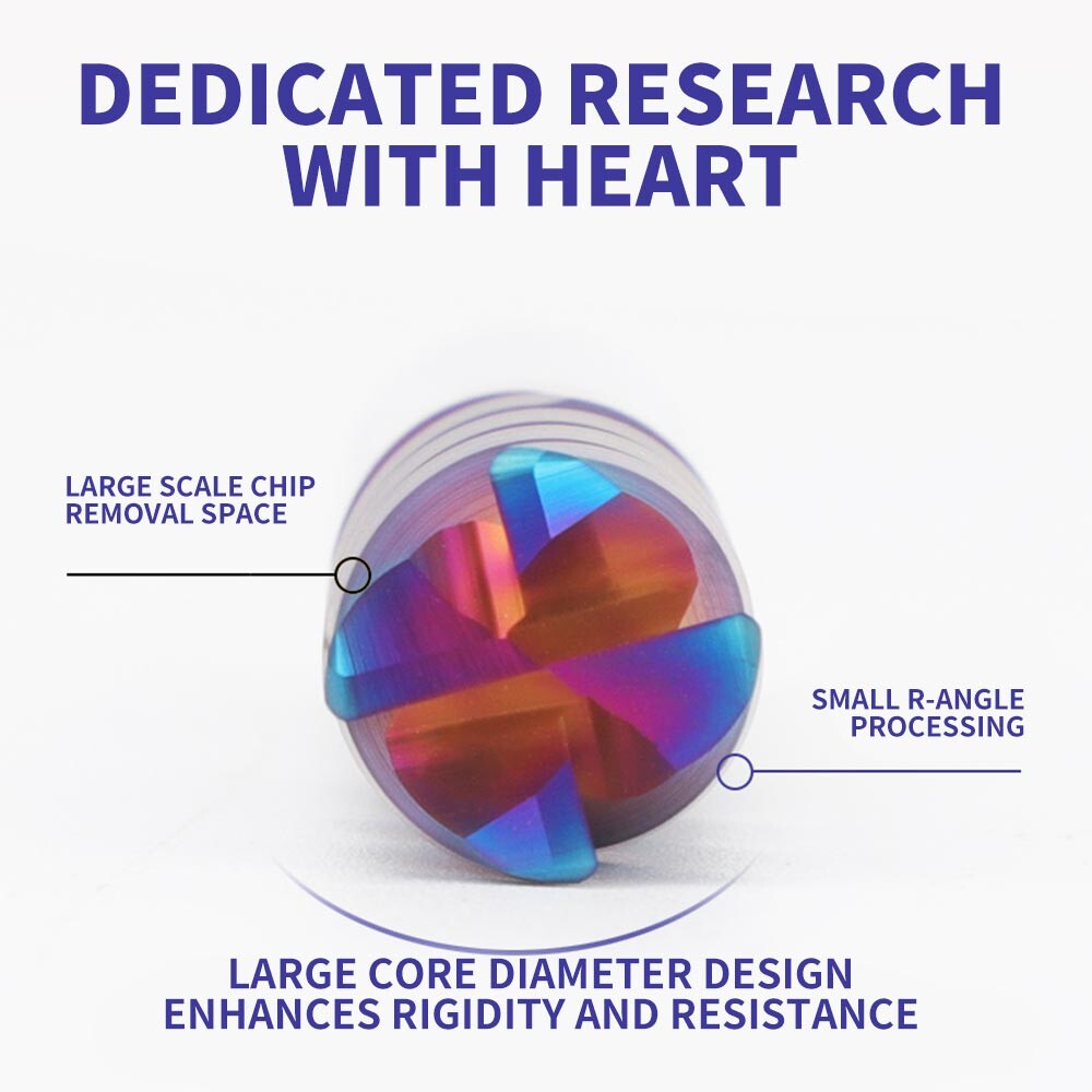 65° Tungsten Steel End Mill, 4-Flute Round Nose Cutter, CNC, Carbide Coated, Extended, Stainless Steel Special, Washable, Straight Shank End Mill