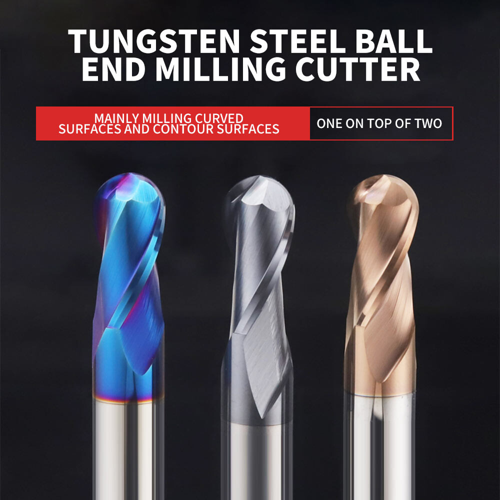 55° Tungsten Steel Ball Nose End Mill, Round Head, Ball Shape, 2-Flute, Extended, Machining Center Tool, Carbide End Mill