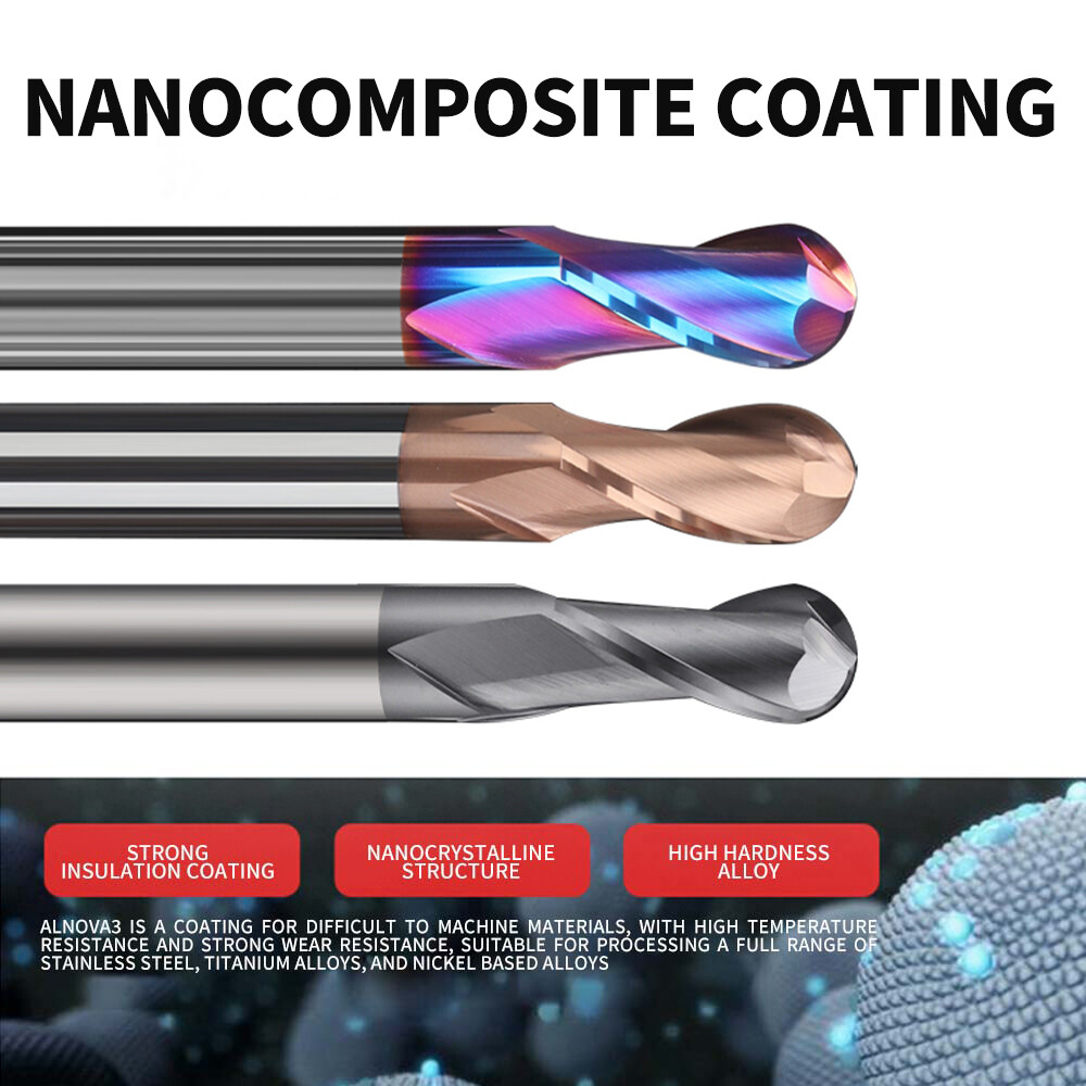 55° Tungsten Steel Ball Nose End Mill, Round Head, Ball Shape, 2-Flute, Extended, Machining Center Tool, Carbide End Mill