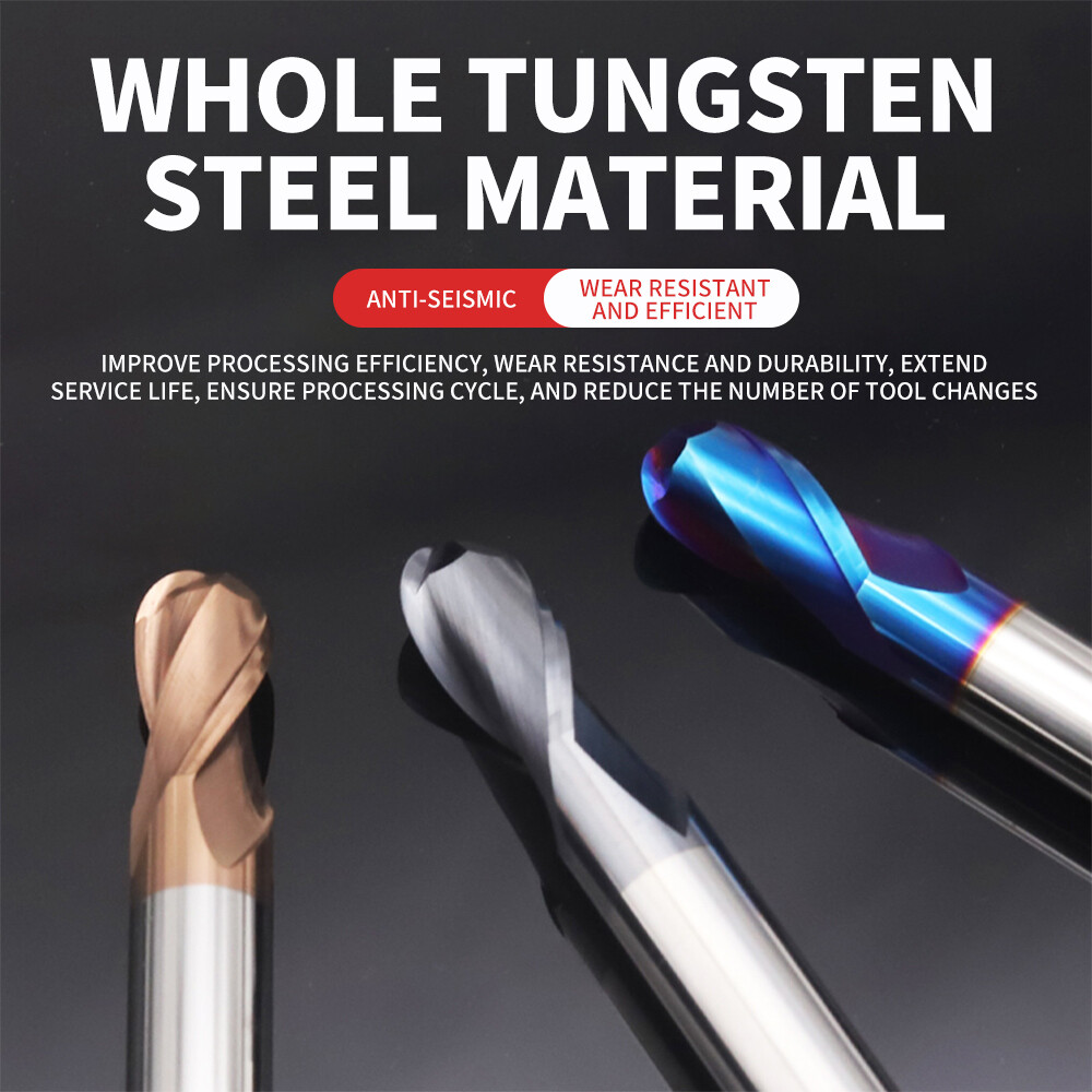 55° Tungsten Steel Ball Nose End Mill, Round Head, Ball Shape, 2-Flute, Extended, Machining Center Tool, Carbide End Mill