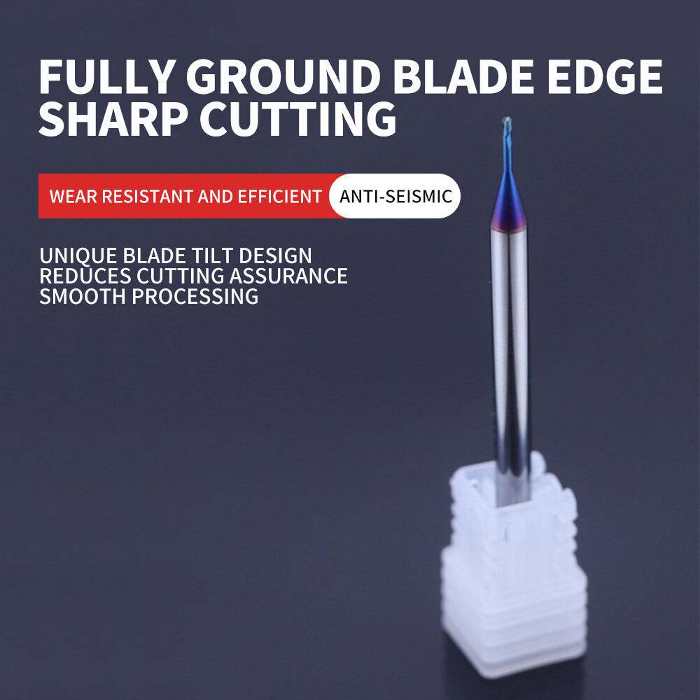 Deep Groove Ball Nose End Mill, 2-Flute, R0.5, Extended Neck, Aluminum Use, R1 for Stainless Steel, R1.25 Chip Avoidance, R1.5 Ball Shape