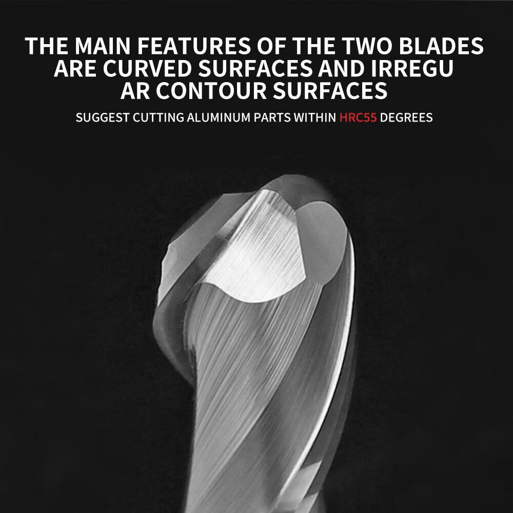 55° Aluminum Ball Nose End Mill, Round Head, Ball Shape, High-Gloss, Alloy, Tungsten Steel, End Mill, Machining Center Tool