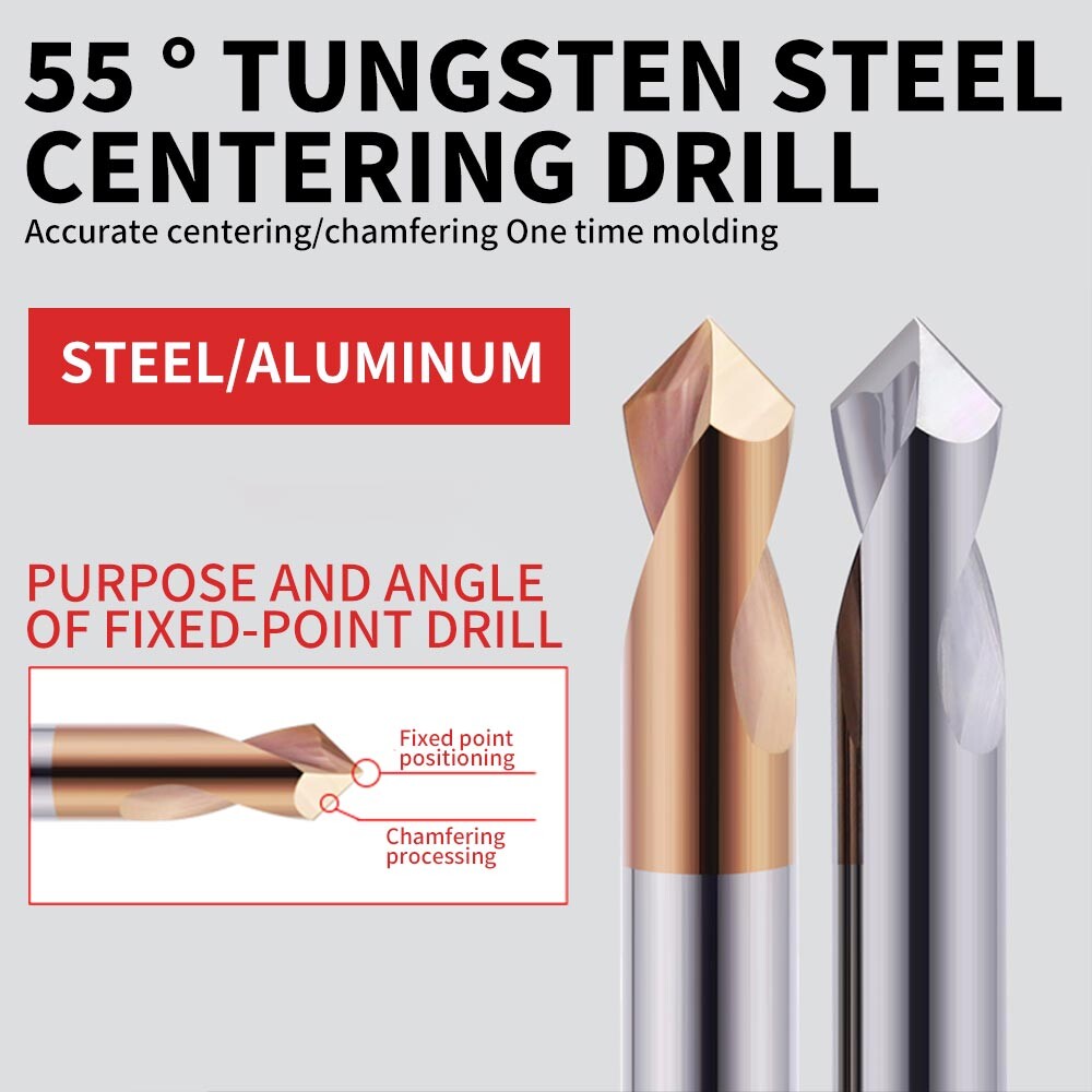 Tungsten Steel Chamfering Cutter 90°, 12mm, Carbide, 6-Flute, Extended 8, Center Drill 10, Spot Drill 4mm, 1, 2, 3, 2.5.