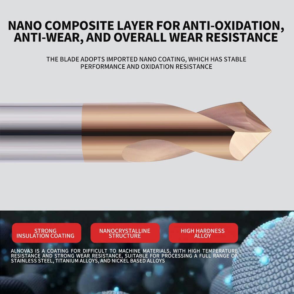 Tungsten Steel Chamfering Cutter 90°, 12mm, Carbide, 6-Flute, Extended 8, Center Drill 10, Spot Drill 4mm, 1, 2, 3, 2.5.