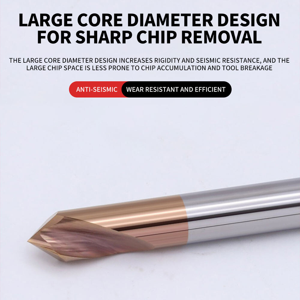 Tungsten Steel Chamfering Cutter 90°, 12mm, Carbide, 6-Flute, Extended 8, Center Drill 10, Spot Drill 4mm, 1, 2, 3, 2.5.