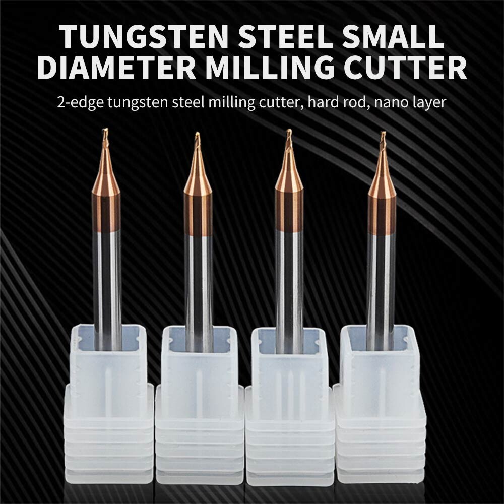 55° Tungsten Steel Carbide Coated Micro-Diameter End Mill, Flat Bottom, Ball Nose, Round Head, Spherical End Mill, Ball Cutter, 2-Flute