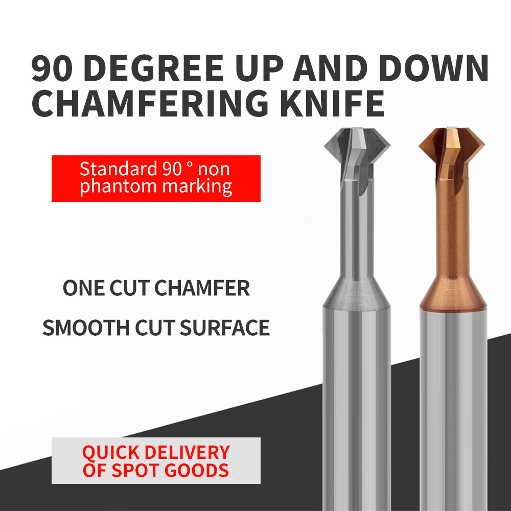 90° Chamfering Cutter for Steel and Aluminum, Tungsten Steel End Mill, Carbide, 3-Flute, Straight Groove, CNC Machining Center, High-Gloss