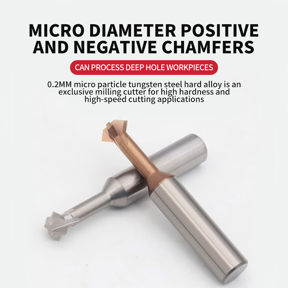 90° Chamfering Cutter for Steel and Aluminum, Tungsten Steel End Mill, Carbide, 3-Flute, Straight Groove, CNC Machining Center, High-Gloss