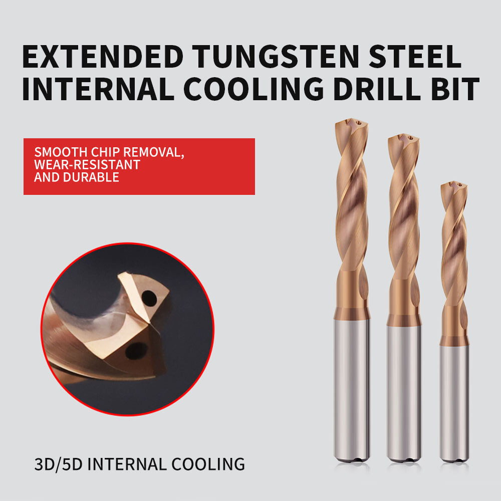 3D tungsten steel fixed handle extended 5D internal cold drilling stainless steel machining center water outlet integral hard alloy D4D6D8