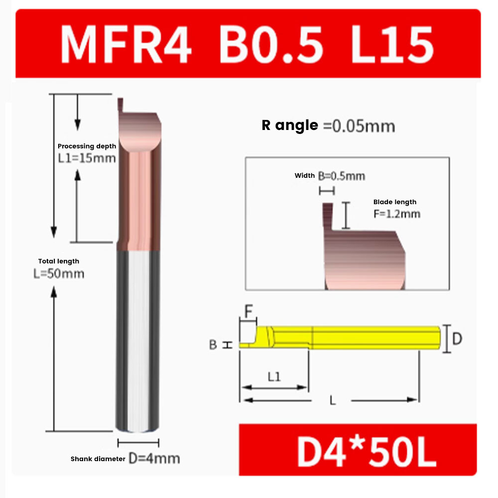 Tungsten steel integral alloy MFR4B0.5 end face groove cutter 1 small hole boring cutter 1.5 coating 2 micro inner hole 6B2.5