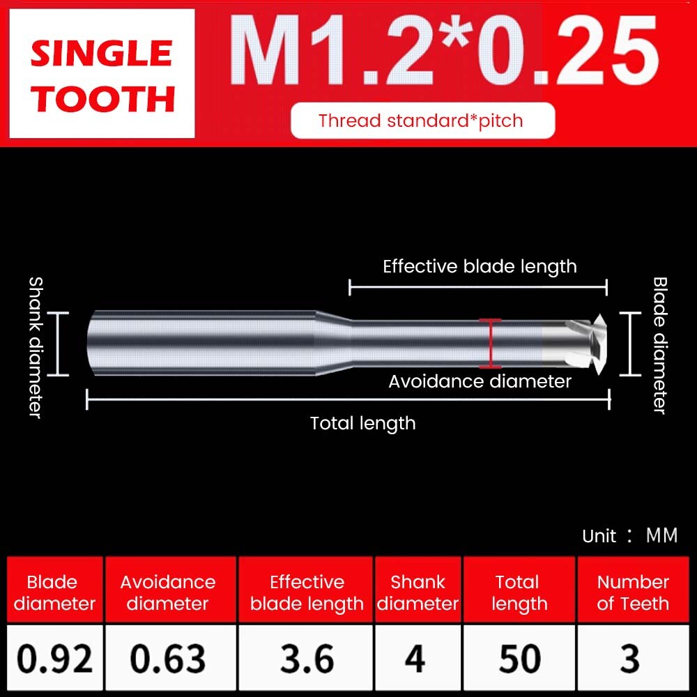 60° Tungsten Steel Thread Mill, Single Thread, Triple Thread, Full Thread, Stainless Steel Machining Center, Aluminum Use, Metric, Coated Thread Milling Cutter