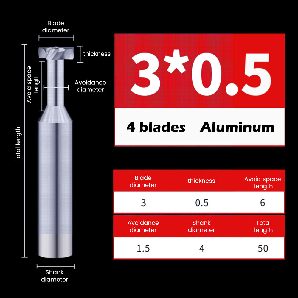 55° Steel T-Slot Cutter, 4-Flute, Thickness 1, Tungsten Steel Alloy, 2, Machining Center, 3, CNC Tool, 4, T-Slot Coated End Mill