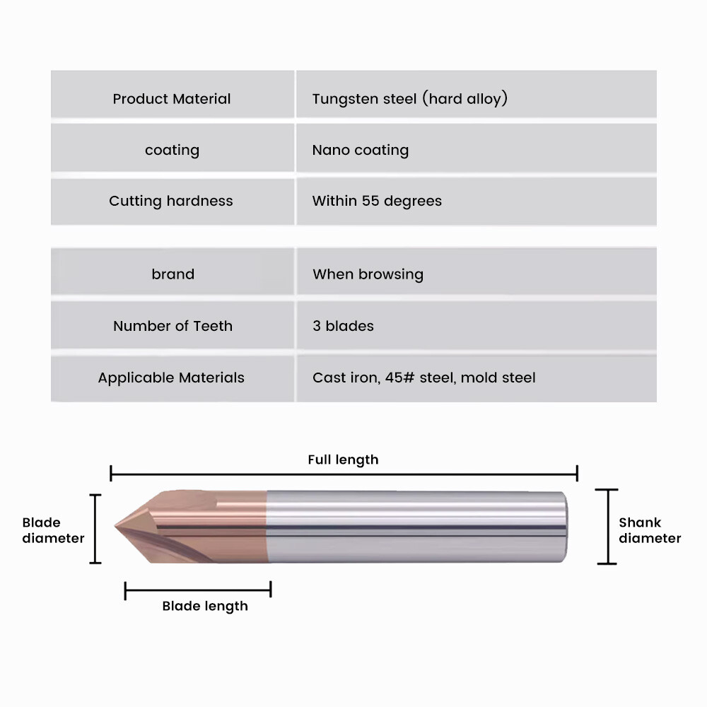 90° Up-and-Down Inner Hole Chamfering Cutter, Tungsten Steel Carbide End Mill, Double-Sided for Steel and Aluminum, T-Slot Cutter, Undercut Tool
