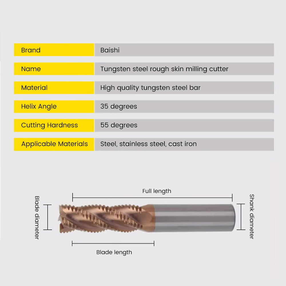 55° Tungsten Steel Roughing End Mill, Wave Edge Roughing Cutter, Rough Leather for Steel, 4-Flute, Extended, Carbide End Mill